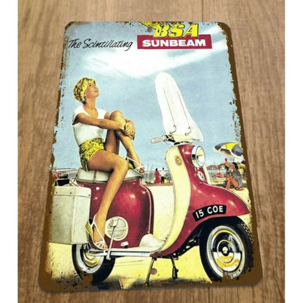 The Scintillating BSA Sunbeam‎ Scooter Moped 8x12 Metal Wall Sign